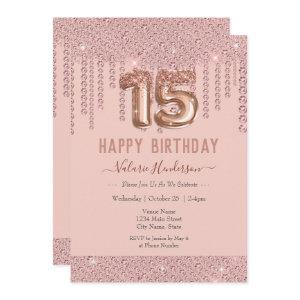 Blush Pink Diamond Drips Happy 15th Birthday