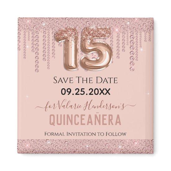 Blush Pink Diamond Quinceanera Save the Date Magnet