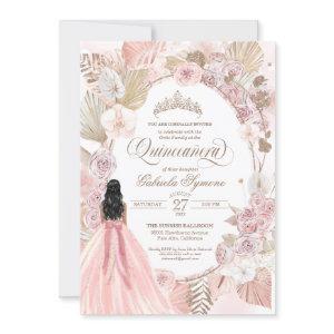 Blush Pink Dried Floral Rose Boho Quinceanera