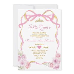 Blush Pink Floral Bow Ribbon Gold Crown Mis Quince