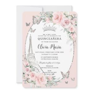 Blush Pink Floral Butterflies Paris Quinceañera