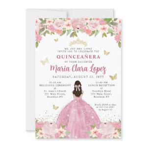 Blush Pink Floral Butterfly Princess Quinceanera