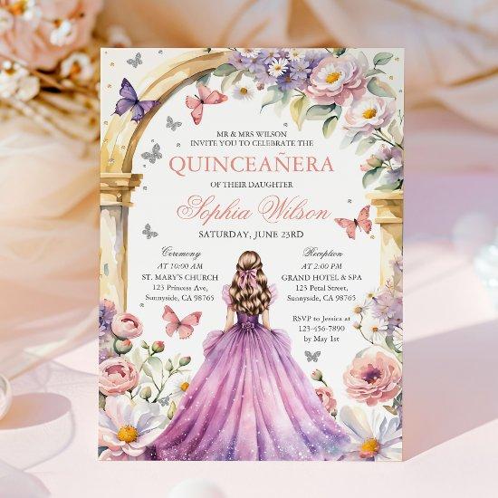 Blush Pink Floral Butterfly Quinceanera