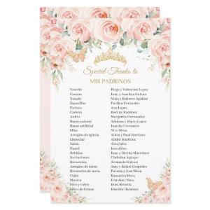 Blush Pink Floral Flowers Mis Padrinos Quinceañera