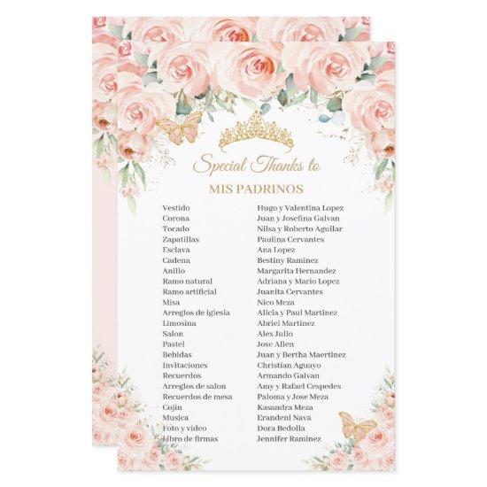 Blush Pink Floral Flowers Mis Padrinos Quinceañera