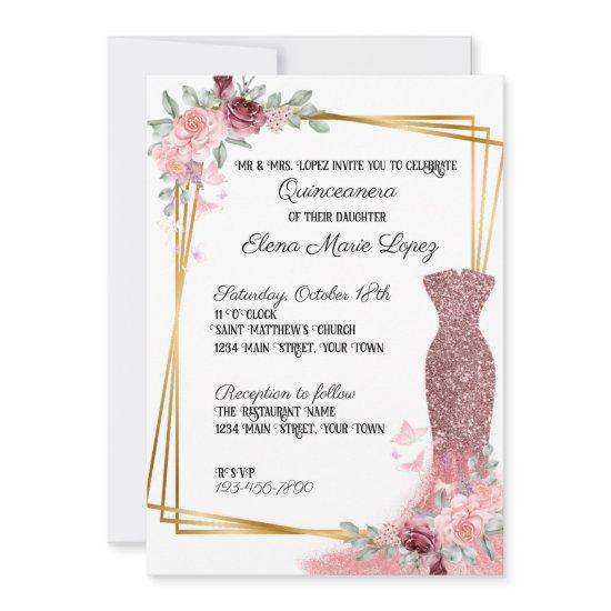 Blush Pink Floral Girly Quinceanera