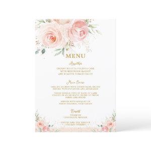 Blush Pink Floral Gold Bridal Baby Shower Menu