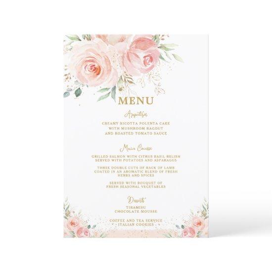 Blush Pink Floral Gold Bridal Baby Shower Menu