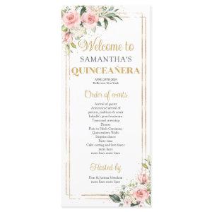 Blush pink floral Gold geometric frame Quinceanera Program