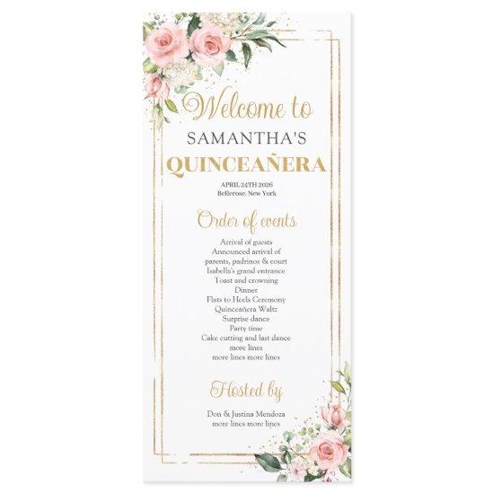Blush pink floral Gold geometric frame Quinceanera Program