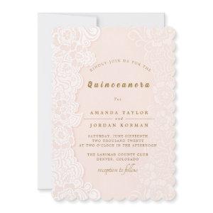 Blush Pink Floral Lace Quinceanera