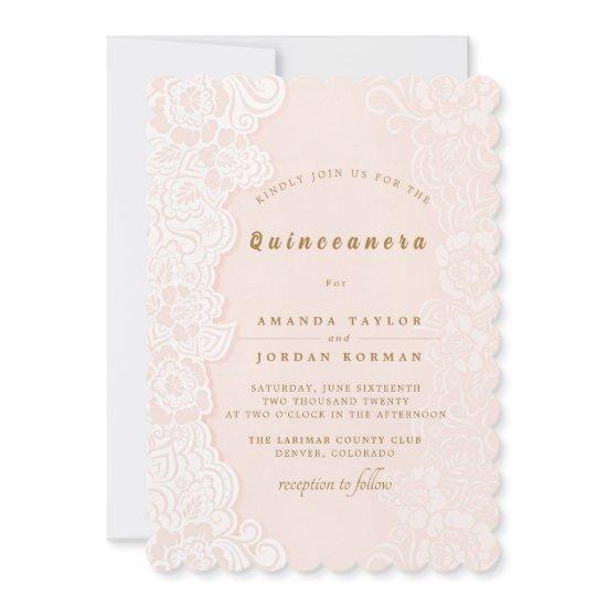 Blush Pink Floral Lace Quinceanera
