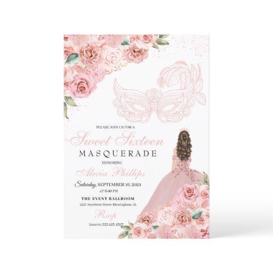 Blush Pink Floral Masquerade Sweet 16