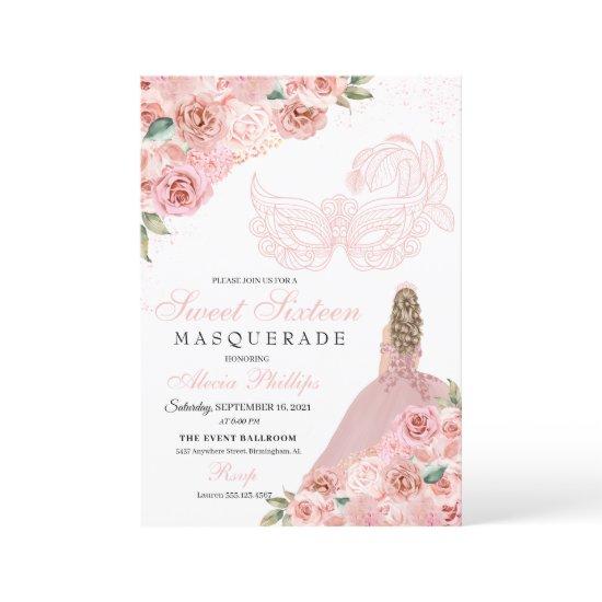 Blush Pink Floral Masquerade Sweet 16