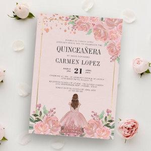 Blush Pink Floral Princess Birthday Quinceanera In