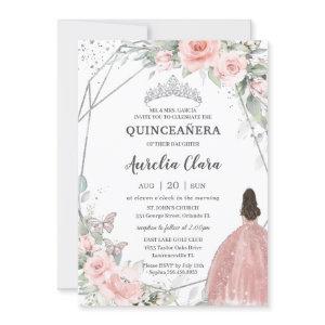 Blush Pink Floral Princess Butterflies Quinceañera