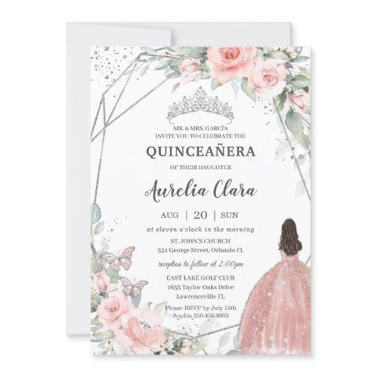 Blush Pink Floral Princess Butterflies Quinceañera