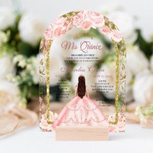 Blush Pink Floral Princess Gold Arch Quinceanera I Acrylic