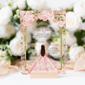 Blush Pink Floral Princess Gold Arch Quinceanera I Acrylic