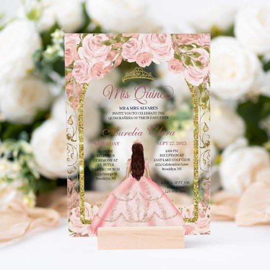 Blush Pink Floral Princess Gold Arch Quinceanera I Acrylic