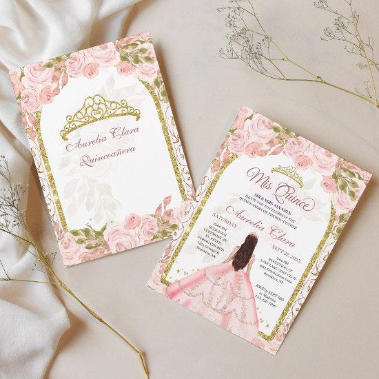 Blush Pink Floral Princess Gold Arch Quinceanera I