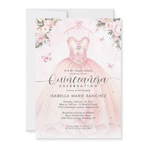 Blush Pink Floral Princess Gown Dress Quinceanera