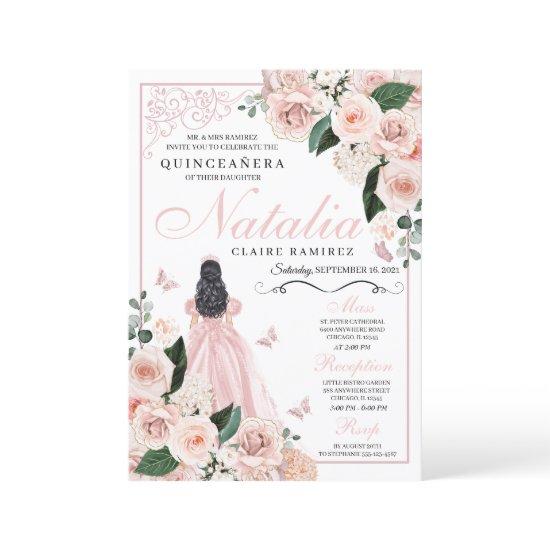 Blush Pink Floral Princess Quinceanera