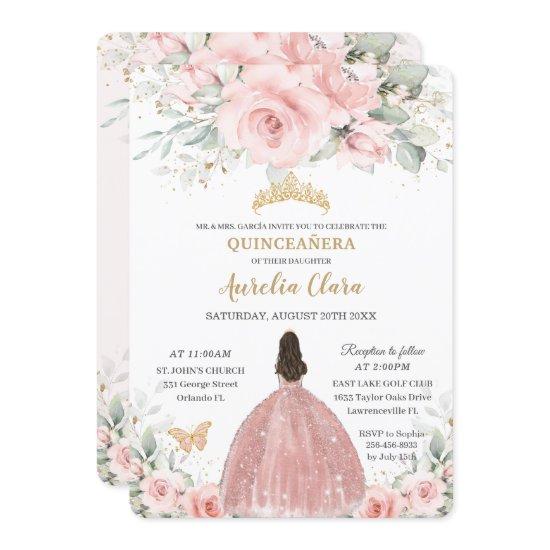 Blush Pink Floral Princess Rose Gold Quinceañera I