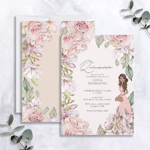 Blush Pink Floral Quinceañera 15th Birthday