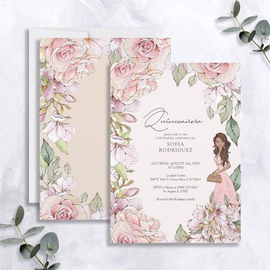Blush Pink Floral Quinceañera 15th Birthday