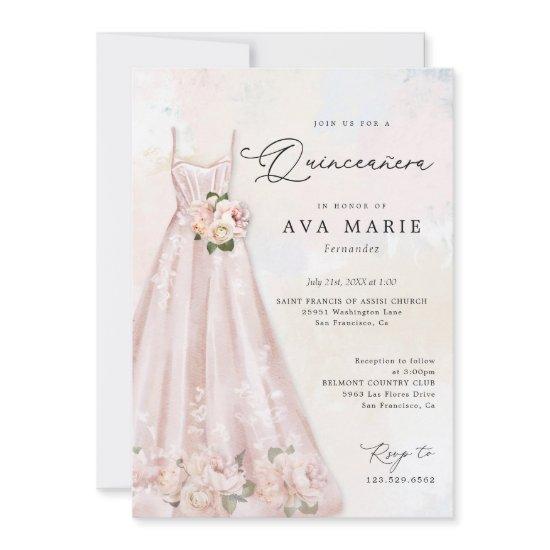 Blush Pink Floral Quinceañera Birthday Photo