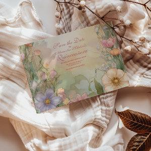 Blush Pink Floral Quinceanera Celebration Save The Date