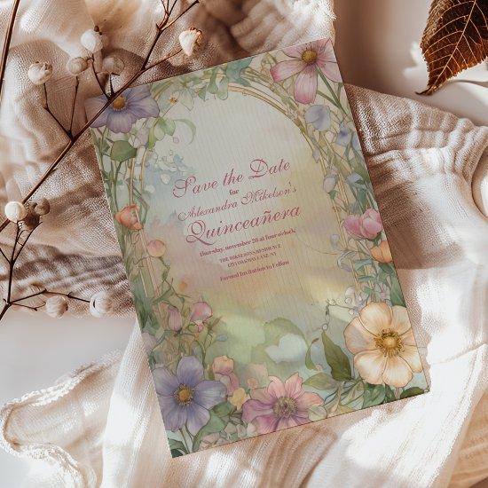 Blush Pink Floral Quinceanera Celebration Save The Date