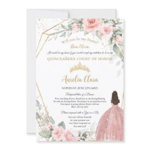 Blush Pink Floral Quinceañera Dama Proposal