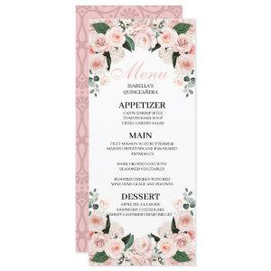 Blush Pink Floral Quinceanera Menu