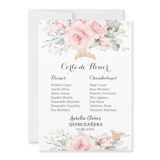 Blush Pink Floral QUINCEAÑERA Padrinos Damas Card