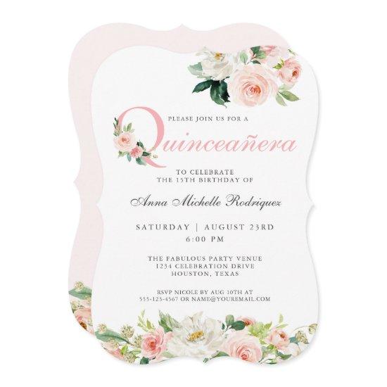 Blush Pink Floral Quinceanera Party Celebration