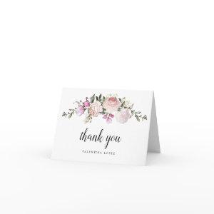 Blush Pink Floral Quinceanera Photo Thank You Card