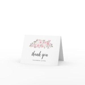 Blush Pink Floral Quinceanera Photo Thank You Card