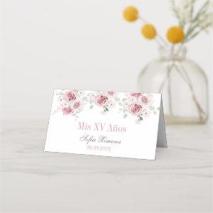 Blush Pink Floral Quinceañera Place Card
