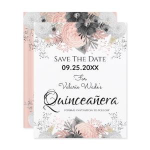 Blush Pink Floral Quinceanera Save the Date
