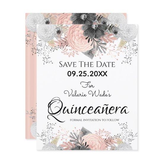 Blush Pink Floral Quinceanera Save the Date