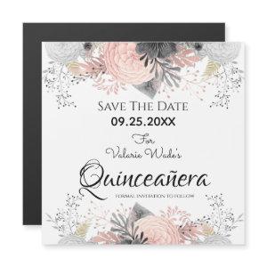 Blush Pink Floral Quinceanera Save the Date