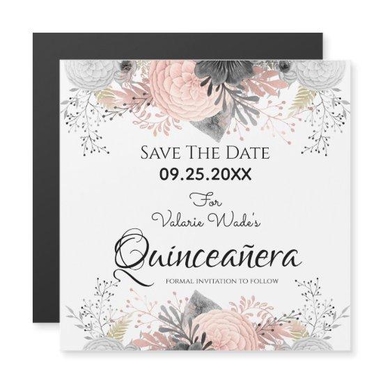 Blush Pink Floral Quinceanera Save the Date