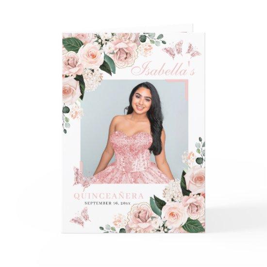 Blush Pink Floral Quinceanera Tiara Butterflies Program