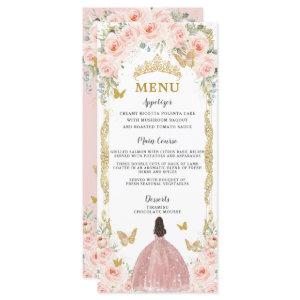 Blush Pink Floral Rose Gold Dress Quinceañera Menu