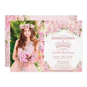 Blush Pink Floral Rose Gold Quinceañera Birthday