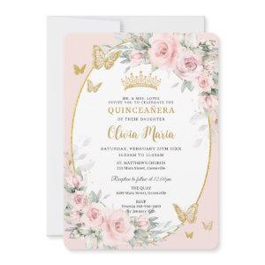 Blush Pink Floral Roses Butterflies Quinceañera