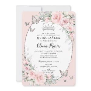 Blush Pink Floral Roses Butterflies Quinceañera