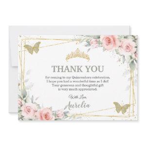 Blush Pink Floral Sage Green Butterfly Quinceañera Thank You Card